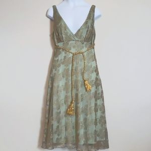 Alexia Admor Lace Overlay Small Sage Green Gold Cocktail Party Dress HOLIDAY